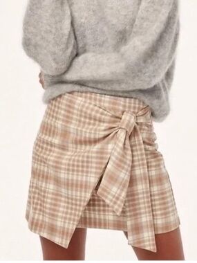 Aritzia Wilfred Dorine Plaid Wool Blend Wrap Mini Skirt